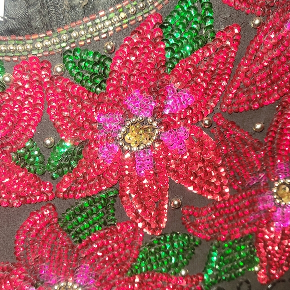 Size L Gorgeous Vintage Laurence Kazar Beaded Pointsettia Top - Picture 6 of 6
